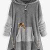 Clothing Azzlee Sweatshirt & Hoodies | Casual Graphic Tops Long Sleeve Cat Printed With Zipper Pockets Hoodies Gray