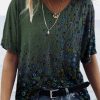 Clothing Azzlee Blouse & Shirts | V-Neck Loose Short Sleeve Cute Printed Blouse Green