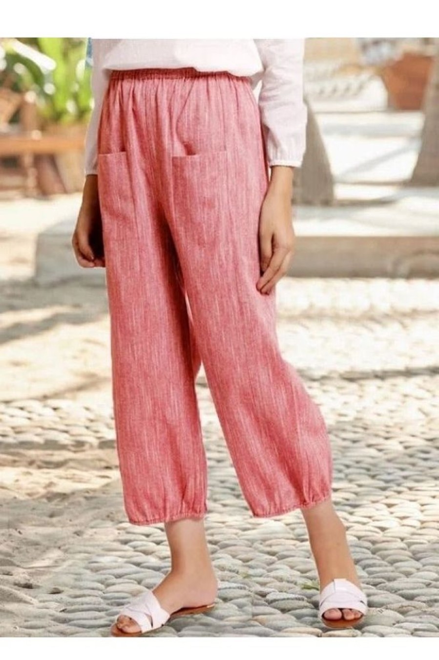 Clothing Azzlee Pants | Casual Solid Summer Ninth Pants Pink