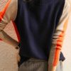 Clothing Azzlee Sweater & Cardigans | Round Neck Long Sleeve Retro Stripe Sweater Navy