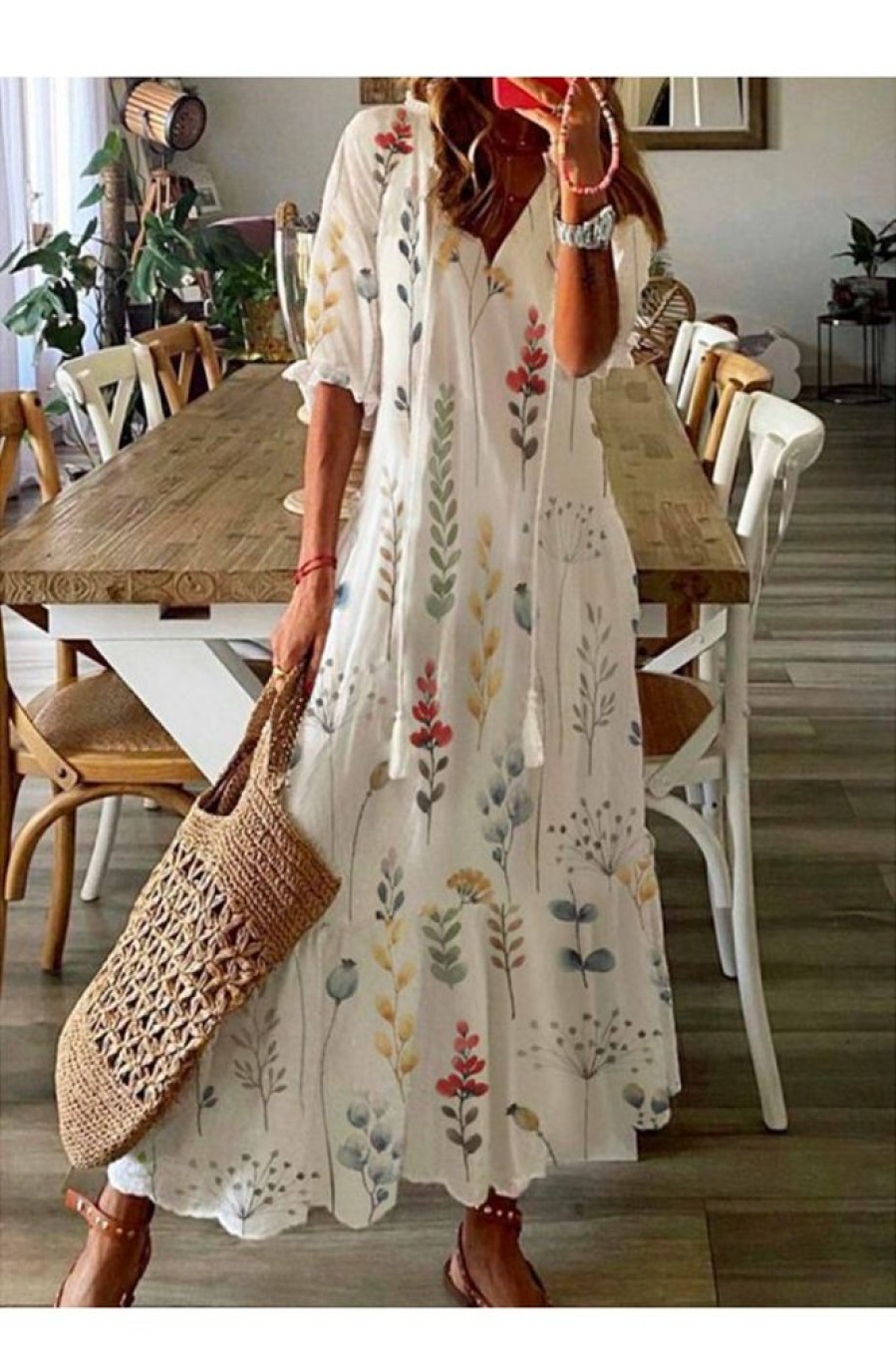 Clothing Azzlee Maxi Dresses | Tassel Loose Floral Vacation Maxi Dress White