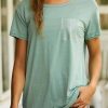 Clothing Azzlee T-Shirts | Round Neck Solid Casual Daily Short Sleeve T-Shirt With Pocket Army Green