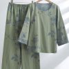 Clothing Azzlee | Floral Comfy Cotton Round-Neck Loungewear Set Green