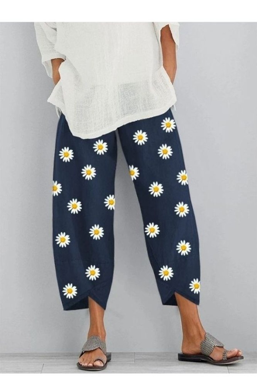 Clothing Azzlee Pants | Daisy Floral Printed Pants With Pocket Navy