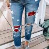 Clothing Azzlee Jeans & Denim | Casual Plaid Printed Jeans For Women Blue