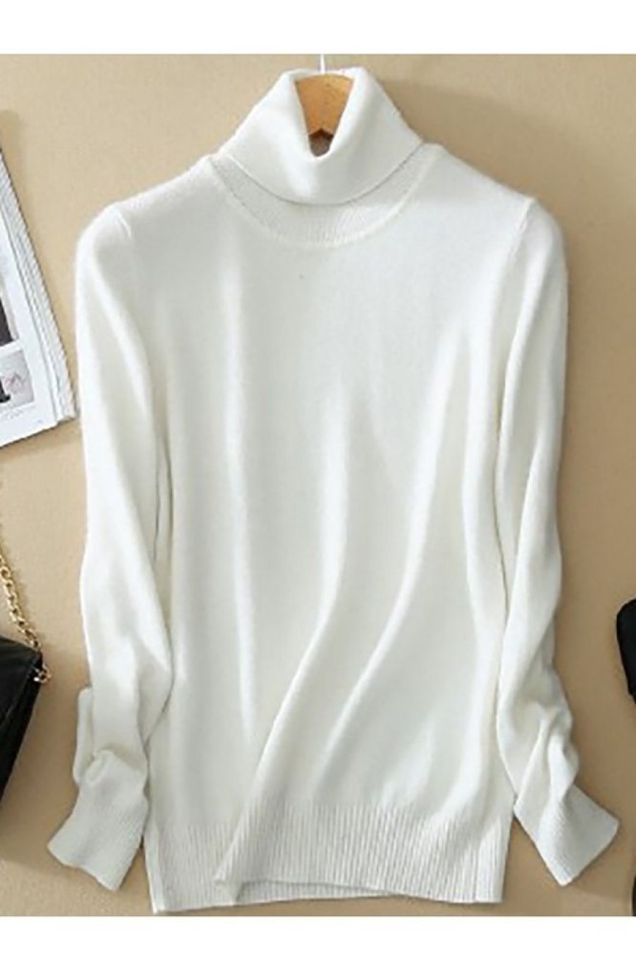 Clothing Azzlee Sweater & Cardigans | Solid High Neck Long Sleeve Sweater