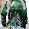 Clothing Azzlee Sweatshirt & Hoodies | Casual Graphic Tops Round Neck Long Sleeve Christmas Tree Printed Xmas Sweatshirts Green