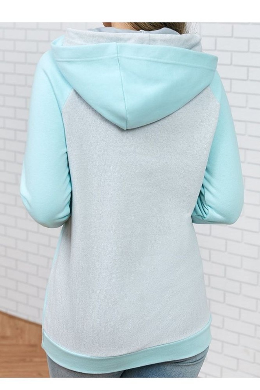 Clothing Azzlee Sweatshirt & Hoodies | Solid Color Zipper Casual Hoodie Sweatshirt Mint