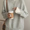 Clothing Azzlee Sweater & Cardigans | Casual Graphic Tops Round Neck Long Sleeve Solid Sweaters Gray