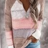 Clothing Azzlee Sweater & Cardigans | Casual Long Sleeve V Neck Stripe Splicing Sweater Multi