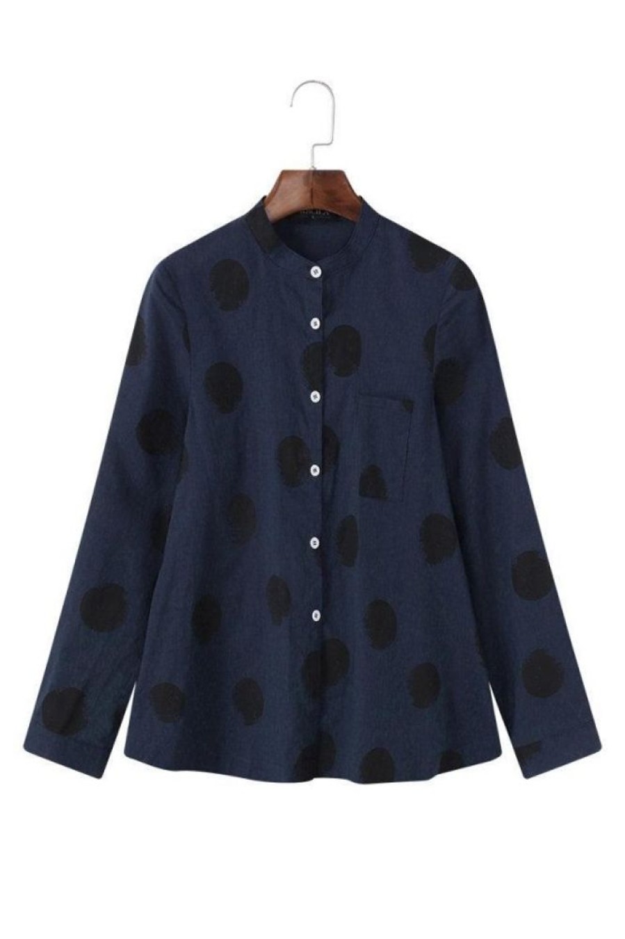 Clothing Azzlee Sweatshirt & Hoodies | Soft Stand Collar Polka Dot Buttons Casual Basic Long Sleeve Blouse