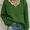 Clothing Azzlee Sweater & Cardigans | Casual V Neck Solid Long Sleeve Sweater Green