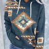 Clothing Azzlee Sweatshirt & Hoodies | Casual Graphic Tops Long Sleeve Geometric Printed Hoodies Green