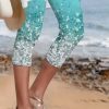 Clothing Azzlee Leggings | Casual Floral Printed Leggings Cyan