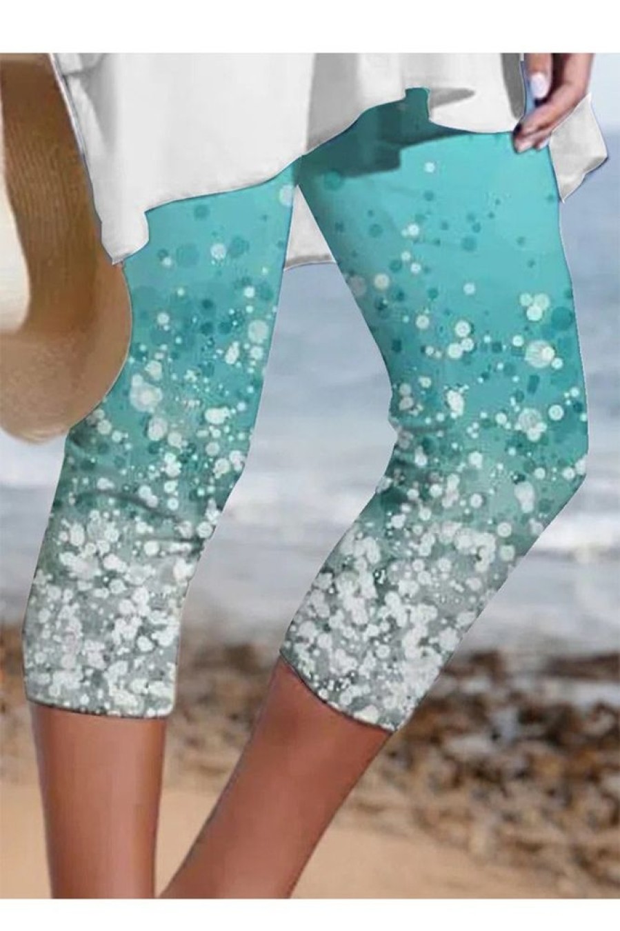 Clothing Azzlee Leggings | Casual Floral Printed Leggings Cyan