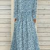 Clothing Azzlee Maxi Dresses | Loose Casual Ditsy Floral Crew Neck Long Sleeve Maxi Dress Light Blue