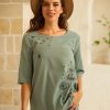 Clothing Azzlee Blouse & Shirts | Floral Print Buttons Casual O-Neck Half Sleeve Blouse Green