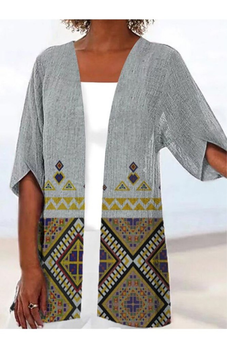 Clothing Azzlee Sweatshirt & Hoodies | Casual Summer Printed Half Sleeve Cardigan Light Gray