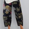 Clothing Azzlee Pants | Vintage Floral Printed Elastic Waist Casual Pants Navy