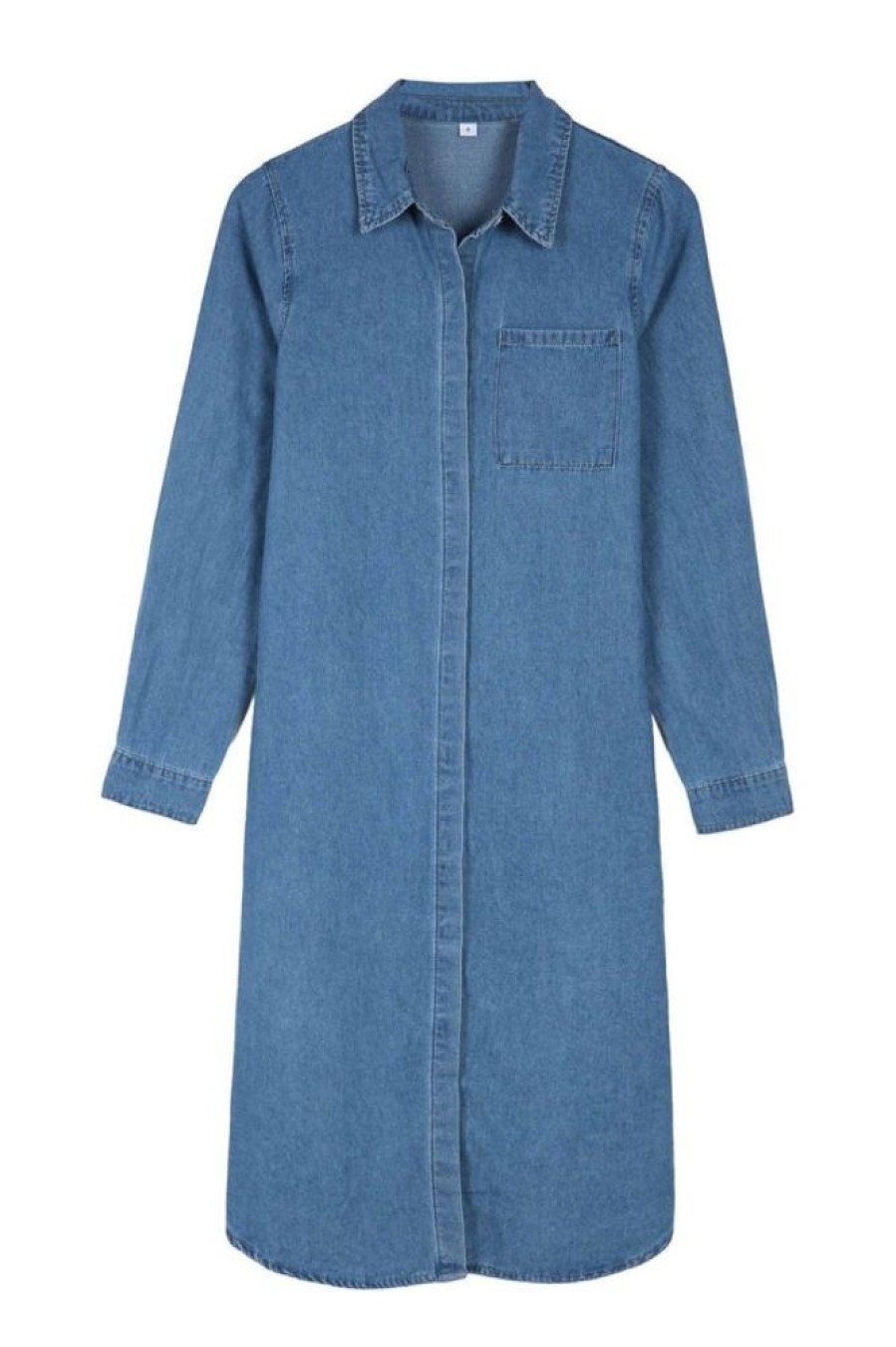 Clothing Azzlee Midi Dresses | Oversized Chambray Denim Button Front Blouse Midi Dress Blue