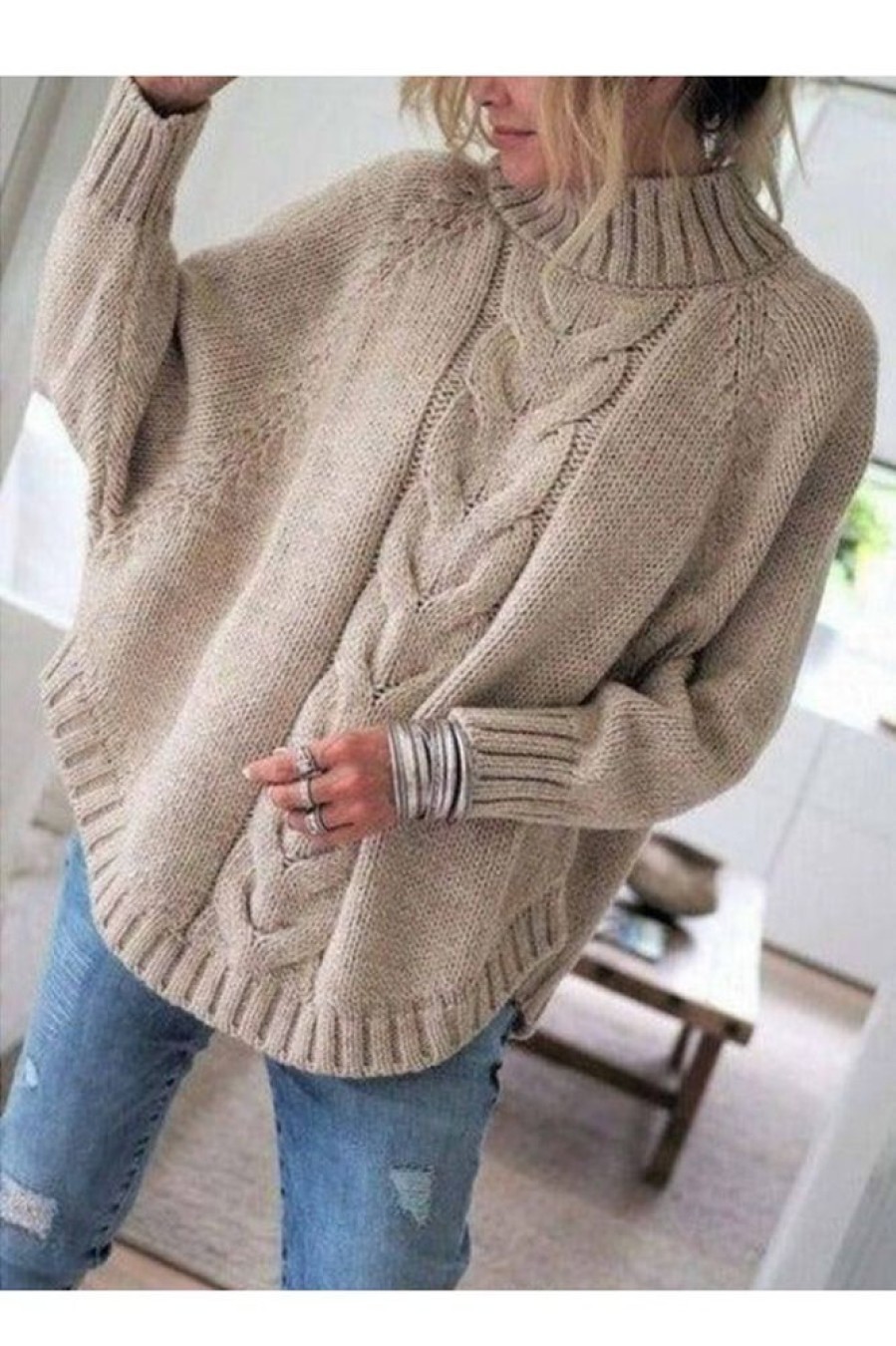 Clothing Azzlee Sweater & Cardigans | Vintage Long Sleeve Plain Sweater Gray