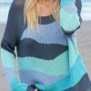 Clothing Azzlee Sweater & Cardigans | Casual Round Neck Stripe Long Sleeve Sweater Twilight Sky