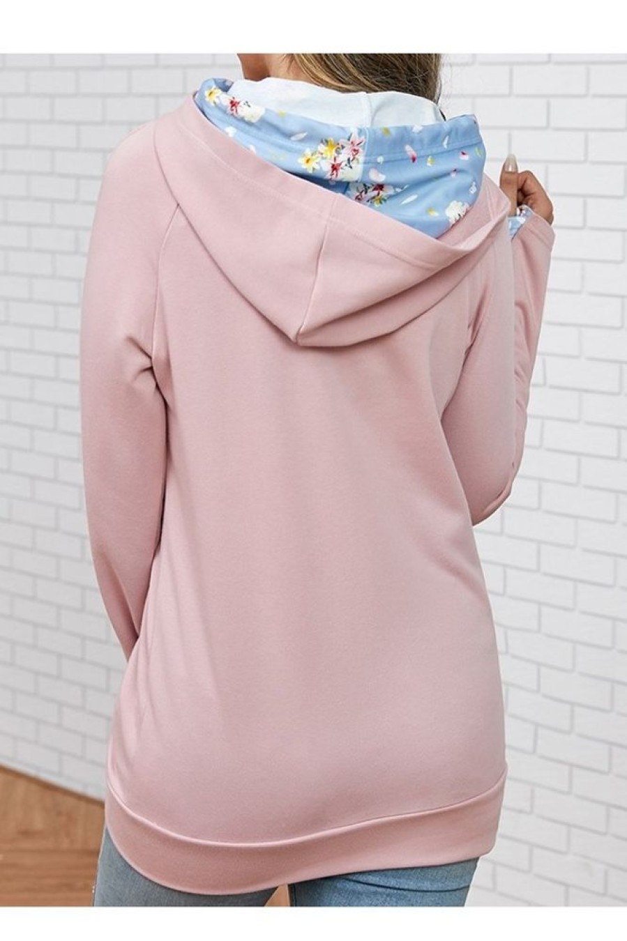 Clothing Azzlee Sweatshirt & Hoodies | Solid Color Zipper Casual Hoodie Sweatshirt Blush