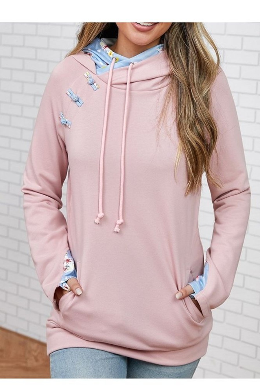 Clothing Azzlee Sweatshirt & Hoodies | Solid Color Zipper Casual Hoodie Sweatshirt Blush