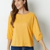 Clothing Azzlee Blouse & Shirts | Solid Round Neck 3/4 Sleeve Blouse Yellow