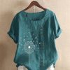 Clothing Azzlee Blouse & Shirts | Dandelion Printed Round Neck Short Sleeve T-Shirts Aqua