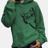 Clothing Azzlee Sweatshirt & Hoodies | Cat Print With Pockets Hooded Long Sleeve Hoodie