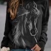 Clothing Azzlee Sweatshirt & Hoodies | Casual Graphic Tops Round Neck Long Sleeve Horse Printed Sweatshirts Black