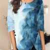 Clothing Azzlee Sweatshirt & Hoodies | Casual Round Neck Ombre Printed Long Sleeve Blouse Blue