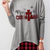 Clothing Azzlee Sweatshirt & Hoodies | Casual Graphic Tops Round Neck Long Sleeve Merry Christmas Alphabet Printed Sweatshirts Gray