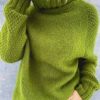 Clothing Azzlee Sweater & Cardigans | Grass Oversized Turtleneck Knit Sweater Green