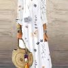 Clothing Azzlee Maxi Dresses | V-Neck Long Sleeve Floral Print Maxi Dress White