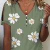 Clothing Azzlee Blouse & Shirts | Casual V Neck Floral Printed Short Sleeve Blouse Green