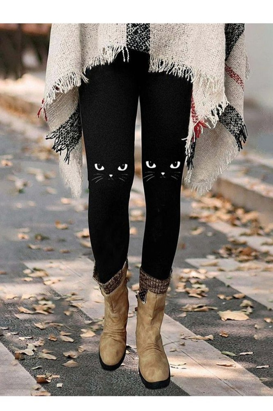 Clothing Azzlee Leggings | Casual Graphic Bottoms Cat Printed Leggings Black