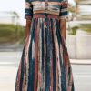 Clothing Azzlee Midi Dresses | Casual Short Sleeve Round Neck Stripe Print Midi Dress Blue