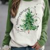 Clothing Azzlee Sweatshirt & Hoodies | Casual Graphic Tops Round Neck Long Sleeve Christmas Tree Printed Sweatshirts Green