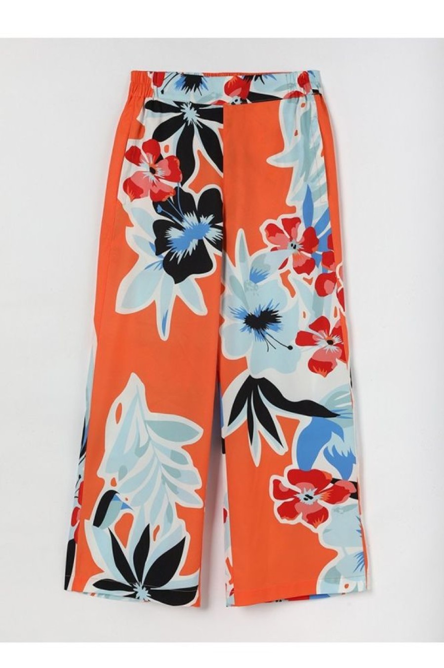 Clothing Azzlee Pants | Floral Printed Casual Summer Pants Vermillion Aqua Multi