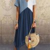 Clothing Azzlee Midi Dresses | V-Neck Geometric Patchwork Casual Holiday Short Sleeve Midi Dress Blue