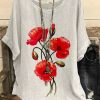 Clothing Azzlee Blouse & Shirts | Casual Graphic Tops Round Neck Floral Printed Short Sleeve Blouse White