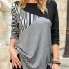 Clothing Azzlee Sweatshirt & Hoodies | Casual Round Neck Stripe Long Sleeve Sweatshirts Black-Grey