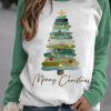 Clothing Azzlee Sweatshirt & Hoodies | Crew Neck Casual Christmas Tree Sweatshirt Green