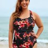 Clothing Azzlee Plus Size | Floral Sweetheart Neckline Halter Strap Plus Size One Piece Swimsuit Multi