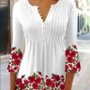 Clothing Azzlee Sweatshirt & Hoodies | Casual Graphic Tops V Neck Floral Printed Long Sleeve Blouse White