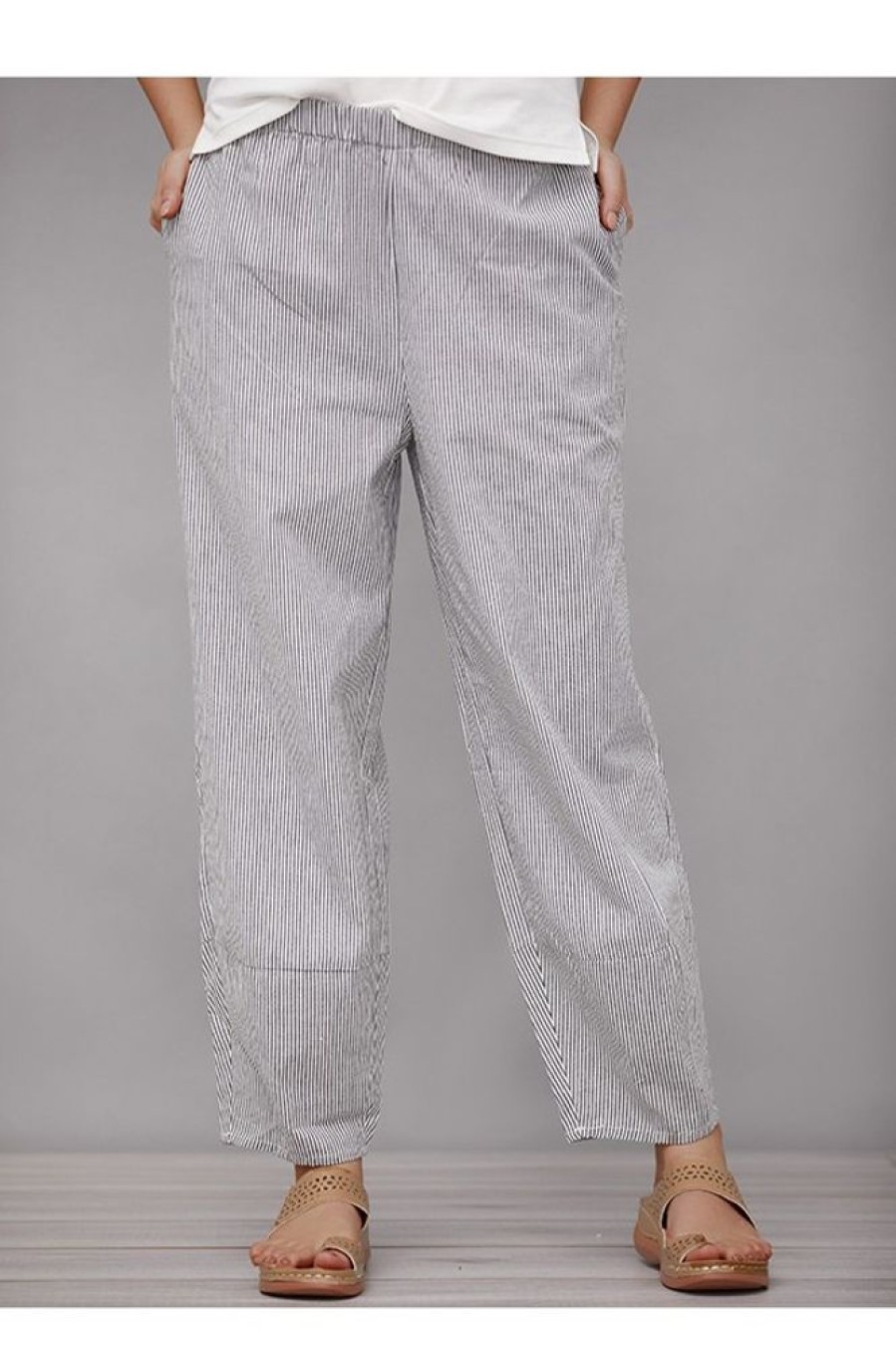 Clothing Azzlee Pants | Stripe With Pockets Casual Pants Black