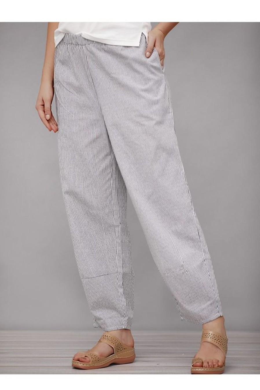 Clothing Azzlee Pants | Stripe With Pockets Casual Pants Black