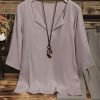 Clothing Azzlee Blouse & Shirts | Solid Buttons Round Neck 3/4 Sleeve Shirt Khaki